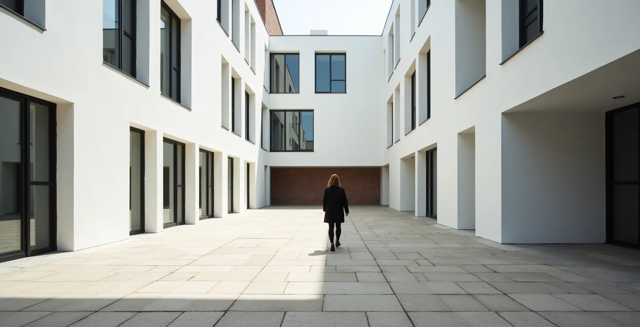 Minimalistische binnenplaats van de Koninklijke Academie voor Schone Kunsten Antwerpen