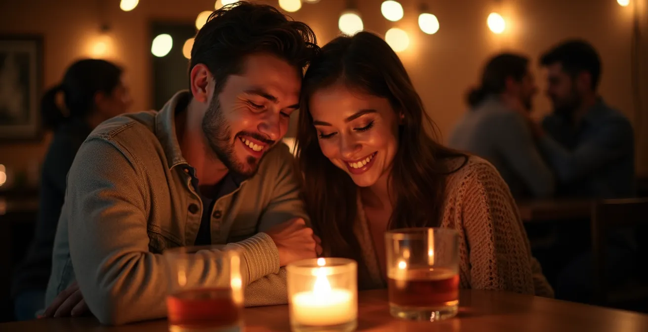 Gezellig bruin café met houten interieur en warme verlichting waar mensen aan kleine tafeltjes zitten