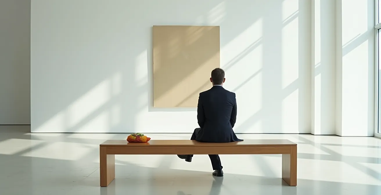 Museumbezoeker tijdens korte lunchpauze voor schilderij