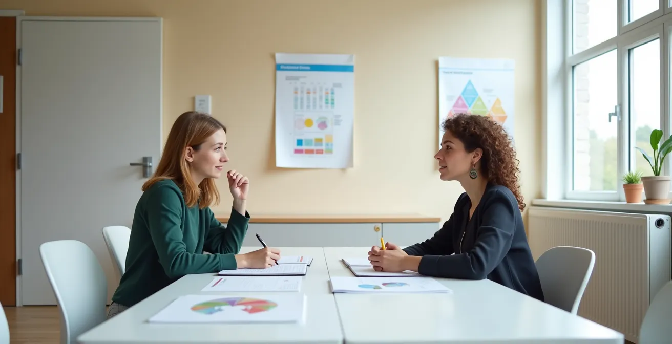 Intakegesprek tussen cursist en docent in opleidingscentrum